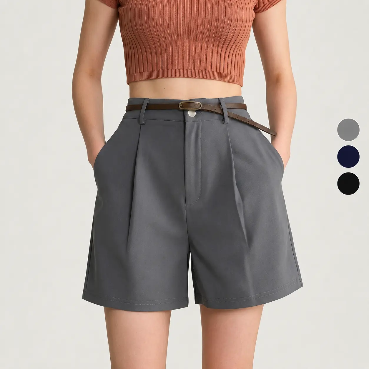 Elengatine Women High Waisted Wide Leg Shorts, Soft Stretchy Dressy Casual Shorts with Button Closure, Loose Fit A Line Summer Shorts, Comfortable Lightweight Work Shorts for Office, Business Casual, Daily Wear & Minimalist Style