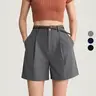Elengatine Women's High-Waisted Minimalist Pleated Wide-Leg Above-the-Knee Shorts - Soft Stretchy Elastane, Tummy-Flattering, Lightweight Bottoms with Button Closure for Work, Business Casual Wear (Cold Wash Safe),sohochic