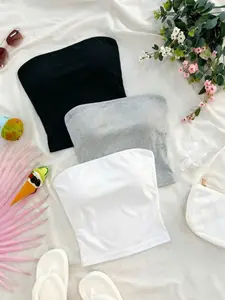 Women's Strapless Tank Top, 3-Pack Solid Color Underwear, Summer Sleeveless Casual Short Top, Basic Fashion Essential