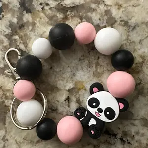 Pink/black panda Slicone wristlet keychain