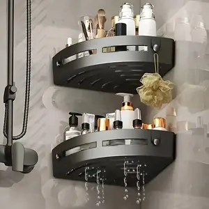 2 pack bathroom corner racks, no hole punching, adhesive shower rack, toilet storage rack, anti-rust bathroom wall-mounted shower organizer, hooks, modern, home decor, bathroom accessories