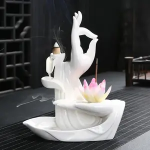 1pc, Ceramic Incense Censer Buddha Hand Backflow Incense Burner Lotus Incense Stick Holder (Without Incense) Scented Fragrance