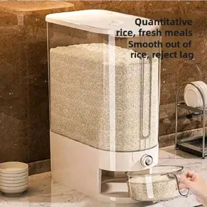 Elegant Rectangular Rice Dispenser - Lockable Reusable Plastic, Built-In Insect Repellent, With Measuring Cup for Home Kitchen, Upgraded