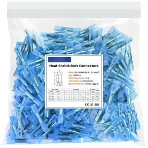 200 count Blue Heat Shrink  Connectors, 16-14 AWG  Electrical Crimp Terminal Splice Wire Connectors for Marine, Automotive, , Wiring
