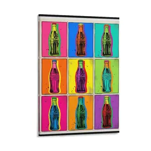1pc Frameless Canvas Art, Colorful Pop - Art Coca - Cola Bottles Print, Printed Wall Decor for Home, Living Room, Bedroom, Office