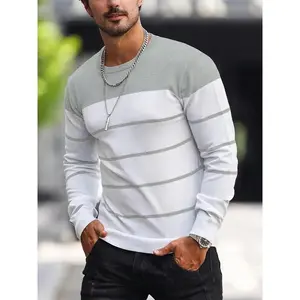 Men's Colorblock Striped Print Round Neck Sweater, Regular Fit Casual Long Sleeve Crew Neck Jumper for Fall & Winter, Fashion Men's Knitwear for Daily Wear