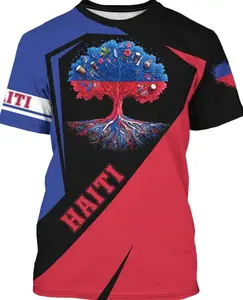 DFZ Haiti Flag T-Shirt for Men Novelty Print Tee Crewneck Casual Short Sleeves Tops Haiti Jersey Pride Polo - S-5XL  JSE