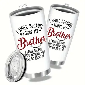 20oz Stainless Steel Insulated Travel Tumbler with Sliding Lid, Leak Proof, Reusable, Brother-Themed Letter Print, Ideal for Christmas, Halloween, Thanksgiving, Valentine's, Father's Day Gifts
