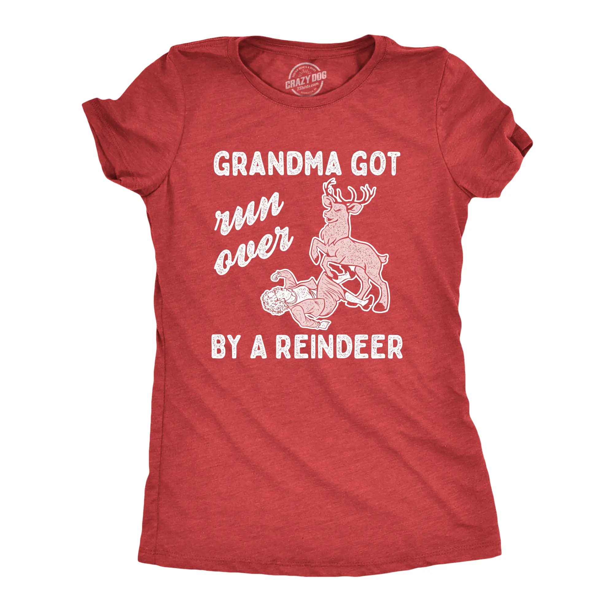 Womens Grandma Got Run Over By A Reindeer T Shirt Funny Christmas Tee Hilarious Gag Gift Funny Womens T Shirts Cute Vintage Fashion Casual Ladies T-Shirt Gift Christmas Tops for Women Funny Sarcastic Top Red