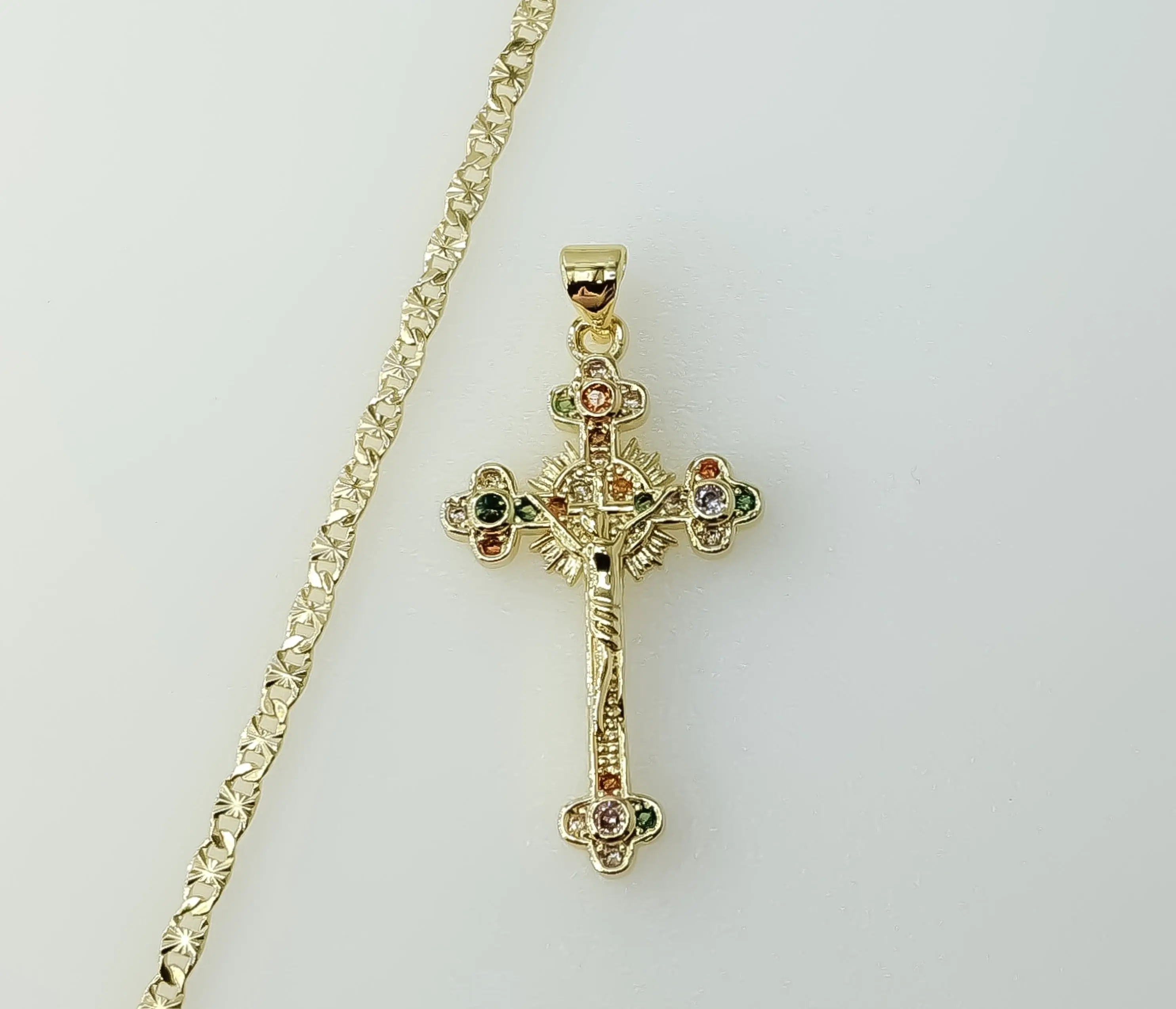 Plated Small Cross Jesus Crucifix 2.5mm Star Chain Necklace