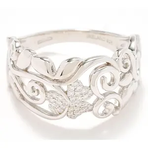 Solvar Sterling Silver Pave Shamrock Band Ring