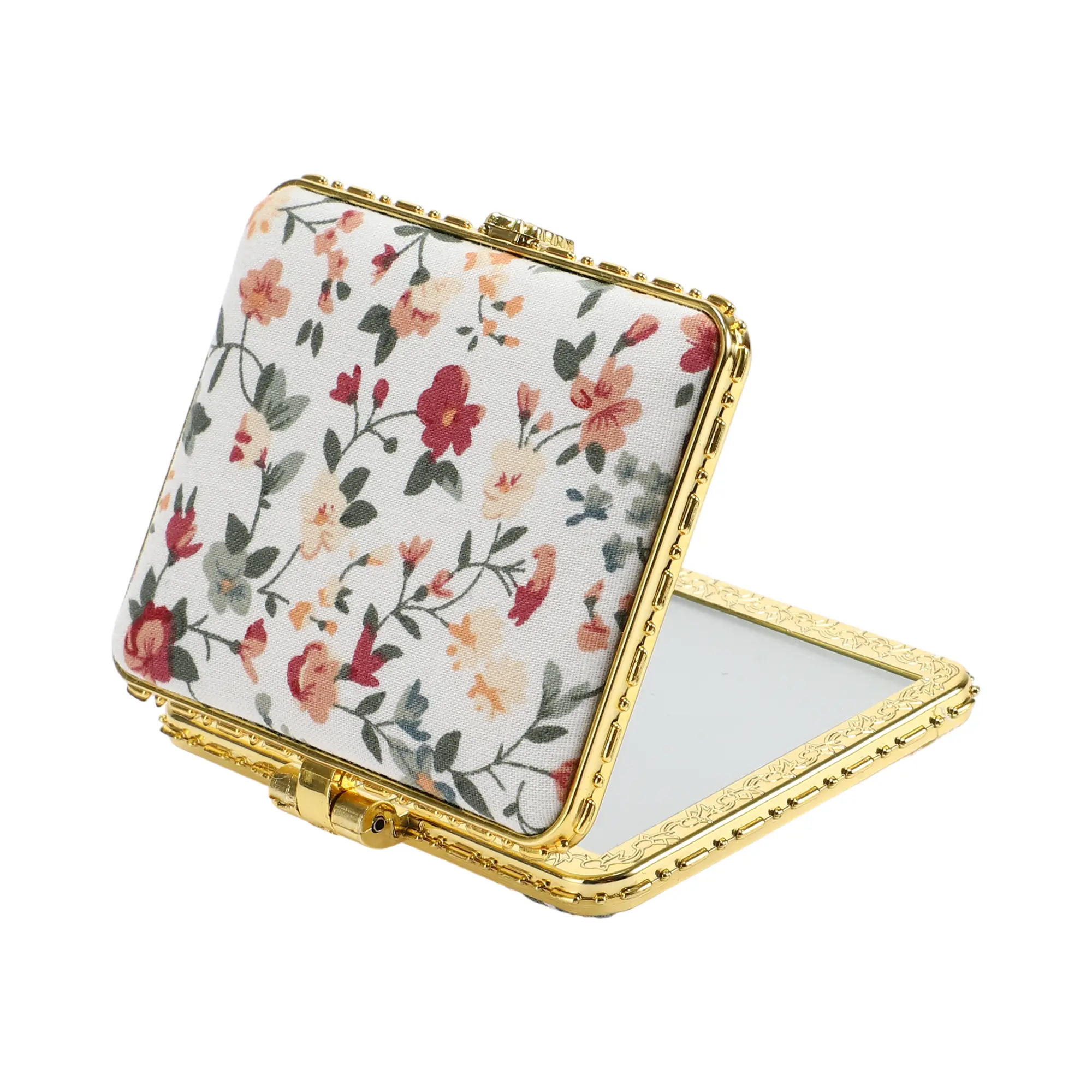 CHEIBEAR Compact Mirror for Purses, Flower Pocket Mirror, Square Mini Mirror, Floral Small Mirror for Purse, Vintage Folding Mirror Compact Travel Portable Pocket Mirror for Women