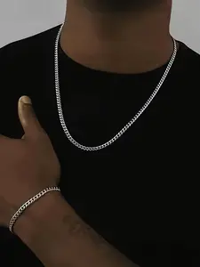 Men's Fashion Chain Necklace & Bracelet, Fashion Jewelry Set, Fashion Jewelry for Party, Daily Clothing Decor, Trendy All-match & Exquisite Jewelry for Birthday Gift