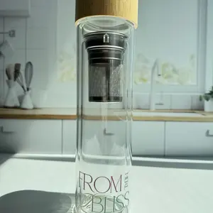 From Here to Bliss Double Wall Glass Tea Infuser Bottle | Bamboo Lid Loose Leaf Tea Bottle