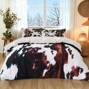Cow Print Faux Fur Bedding Set, 3-Piece with 1 Duvet Cover + 2 Pillowcases (No Insert), Soft Comfortable Microfiber Bedding, Decorative Bedding Set, All-Season Decor for Teen Girls' Bedroom & Guest Room