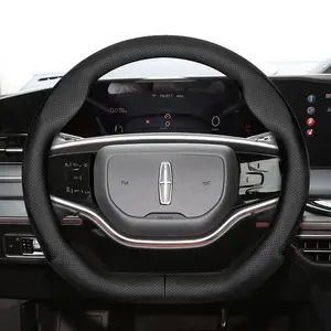 For LINCOLN Perforated Leather Steering Wheel Cover Ultra-thin Breathable Protective Cover Fits Nautilus/Corsair/Aviator/Navigator Black Burgundy Brown Mocha