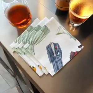 Vintage Glamour 10-inch Cotton Cocktail Napkins Set of 4 with 1950s Fashion Illustrations for Retro-Themed Gatherings