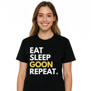 Gooner Funny Gooning Meme Eat Sleep Goon Repeat T-Shirt Made in USA Knitted Pure Cotton Comfortable T-shirt for Men and Women