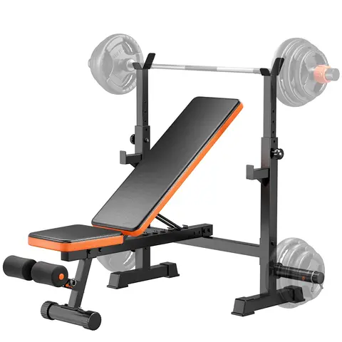 Bearbro 770lbs 5-in-1 foldable work bench, multi-functional work bench, Olympic fitness training comprehensive training bench with squat rack, suitable for full-body strength training in home gyms
