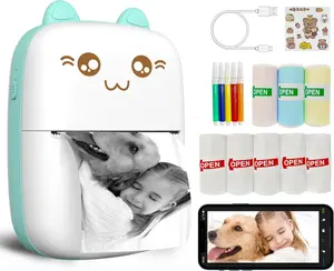 Mini Printer Portable, Inkless Sticker printer with 10 Rolls Paper, Bluetooth Wireless mini thermal printer Compatible with iOS + Android for Journal, Memo, Photo, Print Pod Gifts for Girls Kids