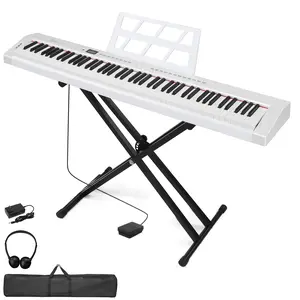Flower Dance GPP-105 88 Key Full Size Semi-Weighted Standard Keyboards Digital Piano with Dual-tube X-Shape Stand, MIDI Bluetooth, Headphone，for Piano Lover White color Last Chance for Summer Labor Day Weekend