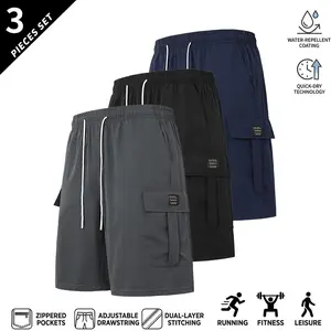 Men’s 3-Pack Summer Multi-Functional Cargo Shorts, Durable Tear-Resistant Fabric, 4+ Practical Pockets, Adjustable Waistband — Suitable for Fitness, Hiking, and Construction; Great Value for Summer Outfits