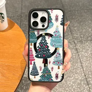 This macaron-patterned magnetic phone case features a cute Christmas tree design, supports wireless charging, and is compatible with iPhone 11 through 17 Pro Max, as well as Galaxy S25, S24, and S23 Ultra.