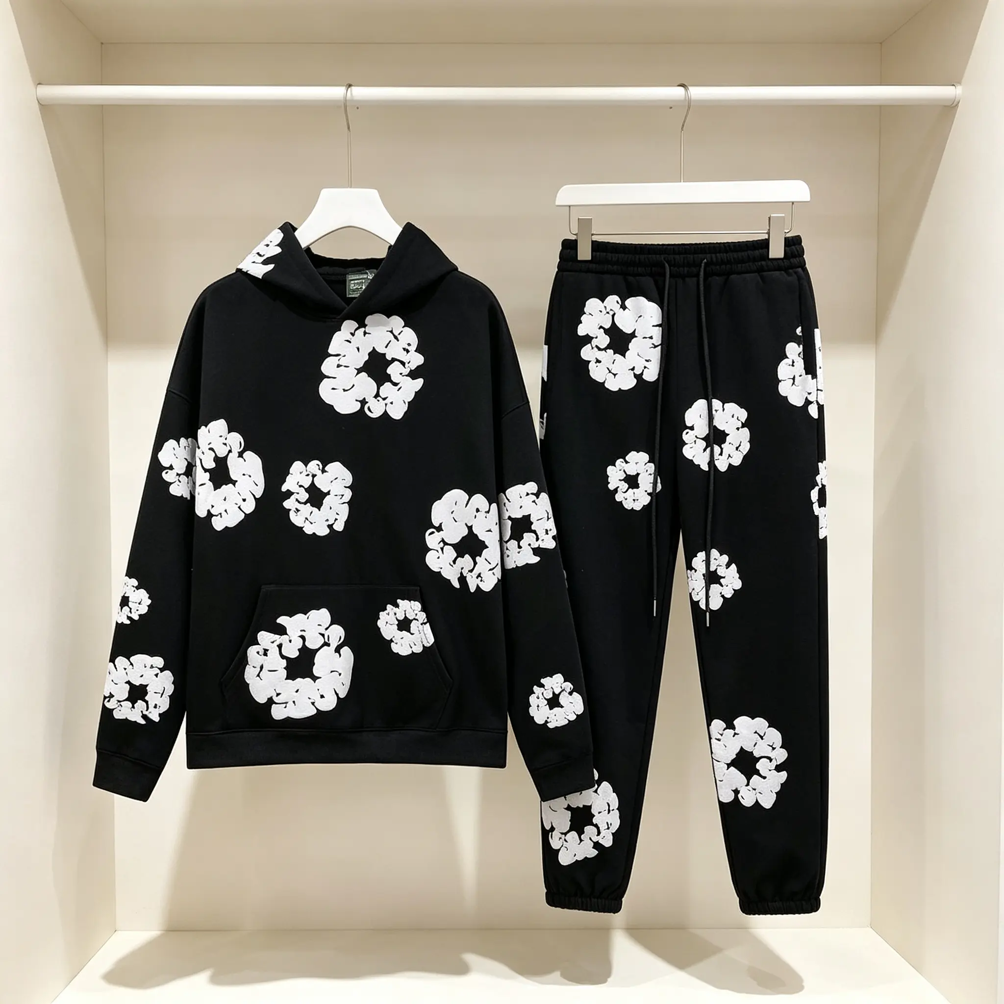 Denim Tears Hoodie & Jogger 2 Piece Tracksuit | Sold Separately3DPuffFloral Print Oversized Loose Fit Black Cotton I UnisexMenTeen Street Daily Weekend Outfit I Trendy Must-HaveUltraCozy Stylish Outfit Sweatshirts