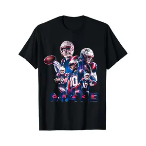 Black T-Shirt With Football Players And Drake Text Graphic For Sports Fans And Casual Wear