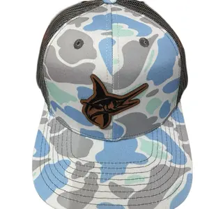 Marlin Patch Adjustable SnapBack Hat on Saltwater Camo Pattern, 6 Panel Design, Can Substitute Other Colors