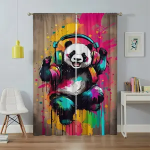 Trendy & Cool Headphones-Wearing Pet Graffiti Shower Curtain — Artistic-Style Bedroom Decor Curtain