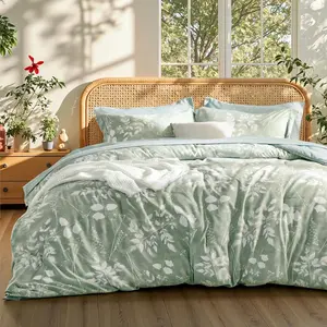 King Size Comforter - 7 Floral Sage Green Sets, King a Bag with Botanical Flowers Comforter,, Pillowcases  Shams