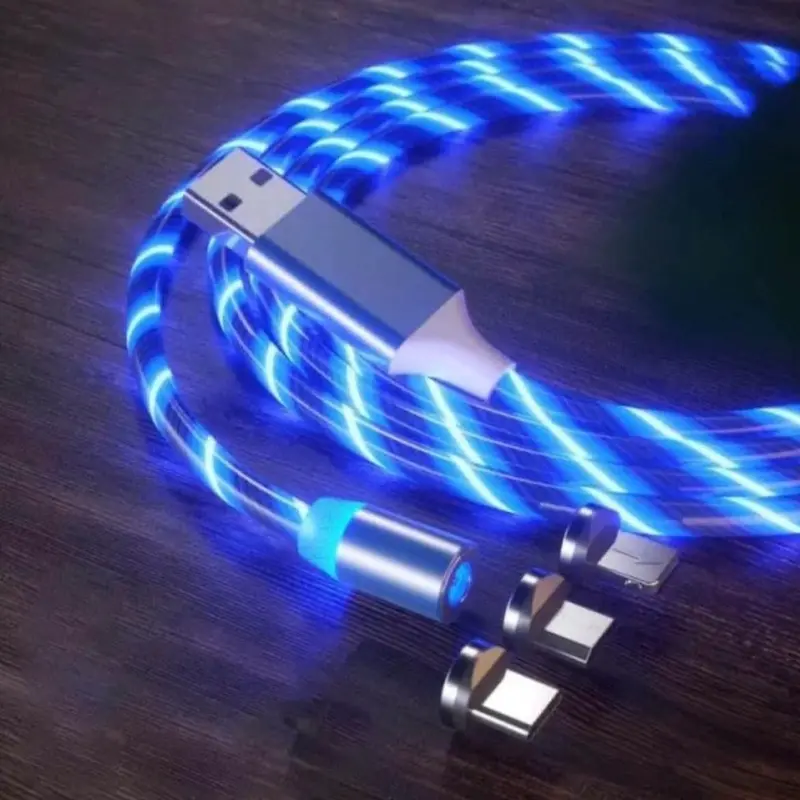 3-in-1 LED Magnetic Fast Charging Cable for Phones, Tablets & Devices, Universal Compatibility with Latest Models, Durable Nylon Braided Cord, Strong Magnetic Tips, Safe Fast Charge & Data Sync, Tangle-Free Design, 3ft (1m) Length for Home, Car & Travel U