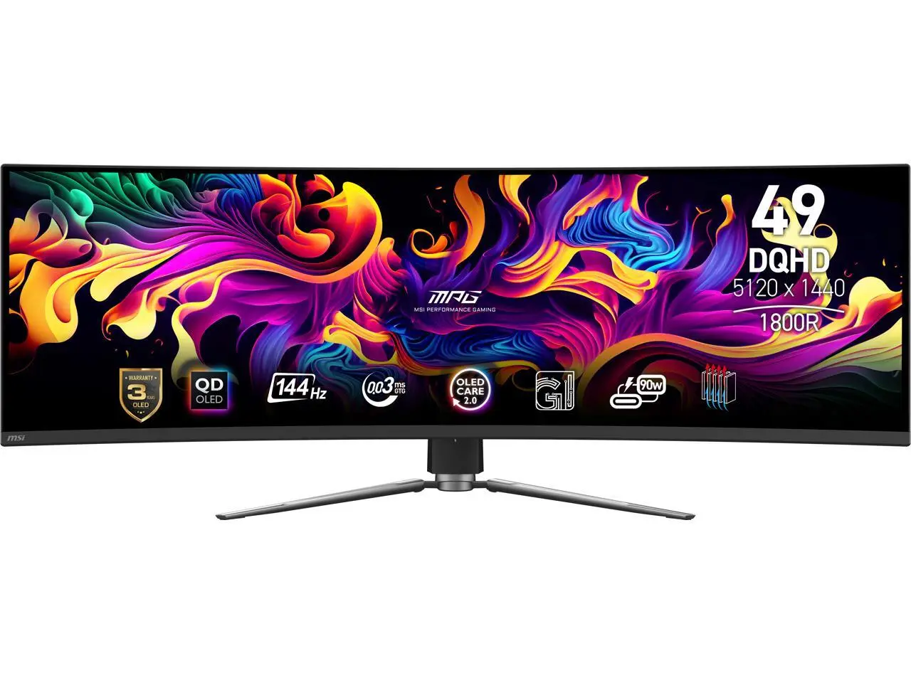 MSI MPG 491CQP QD-OLED 49" 32:9 Curved 1800R, QD-OLED Gaming Monitor, 144Hz 0.03ms, 5120 x 1440 (DQHD), Height Adjustable Arm, AI ENGINE