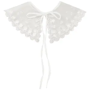 INSPIRE CHIC Detachable Fake Collar, Semi-Sheer Embroidery Mini Cape Choker Neck Ruff Dickey Collar for Women Blouse
