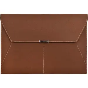File Folder Document Holder Organizer  Portfolio Leather Folder Case with 3 Pockets, Filing Envelopes for A4 Letter Size Paper with Snap  Button Closure (Brown)
