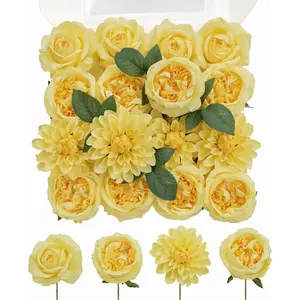 TINGE TIME Yellow Artificial Flowers Combo Box Set, 16PCS Fake Rose Silk Flower w/Stem for DIY Wedding Bouquets Centerpieces Baby Shower Party Home Spring Decoration (Mixed Yellow)