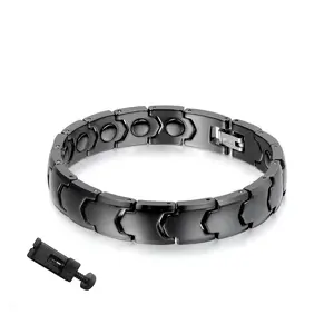OIDEA Germanite NA Ceramic Men's Bracelet, 11mm Bold Width Durable Ceramic Wristband with 2-Tone Black-White Design, Push-Button & Magnetic Clasp, Two-Tone