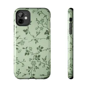 Sage Green Flower Phone Case- A tough- dual-layer phone case with a sage green flower print- a cute and charming accessory for nature lovers- This case offers great protection and a durable design
