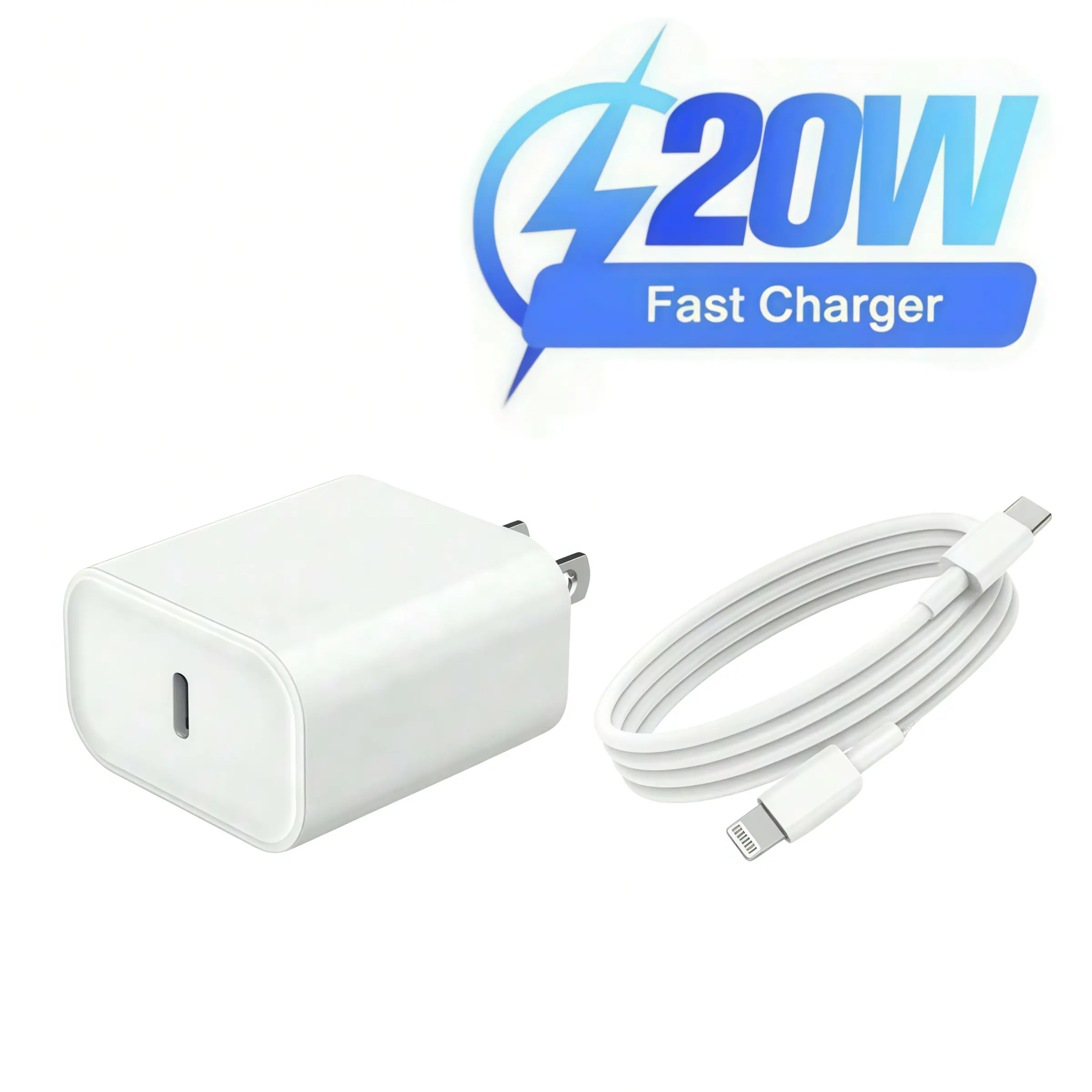 1PC 20W Fast Charger, Fast Charging Adapter, Type C Charger, Travel Charger – Ultra-Compact USB-C Wall Adapter with optional C-to-C/C-to-Lightning cables, compatible with iPhone 14/13/12/11/XS/8/9 and iPad family