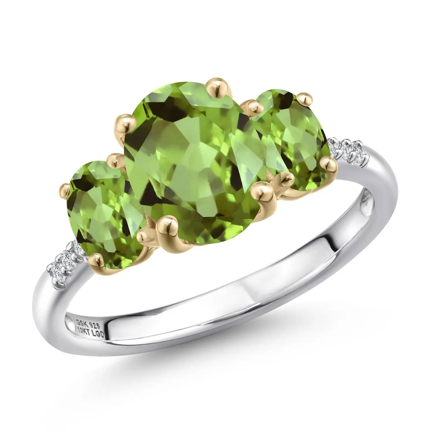 925 Silver and 10K Yellow Gold Green Peridot and Lab Grown Diamond Engagement Ring For Women | 3.16 Cttw | Oval 9X7MM | August Birthstone