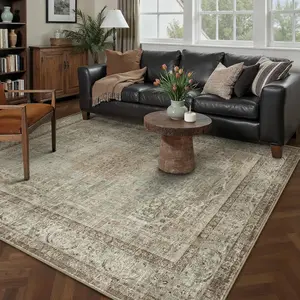 Sage Area Rug 5x7 for Living Room Washable Vintage Carpet Low Pile Non Slip Distressed Soft Retro Oriental Large Throw Rug Office Bedroom Dining Room