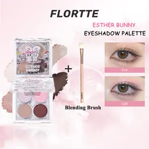 FLORTTE Esther Bunny Eyeshadow Palette & Blending Brush Cosmetic Gift Set, 4-Shade High-Pigment Multicolor Eyeshadow Palette, Long-Lasting Blendable Eye Makeup Product