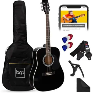 41in Full Size Beginner   Acoustic Guitar Starter Set w/Gig Bag, Strap, Capo, Strings, Picks - Black