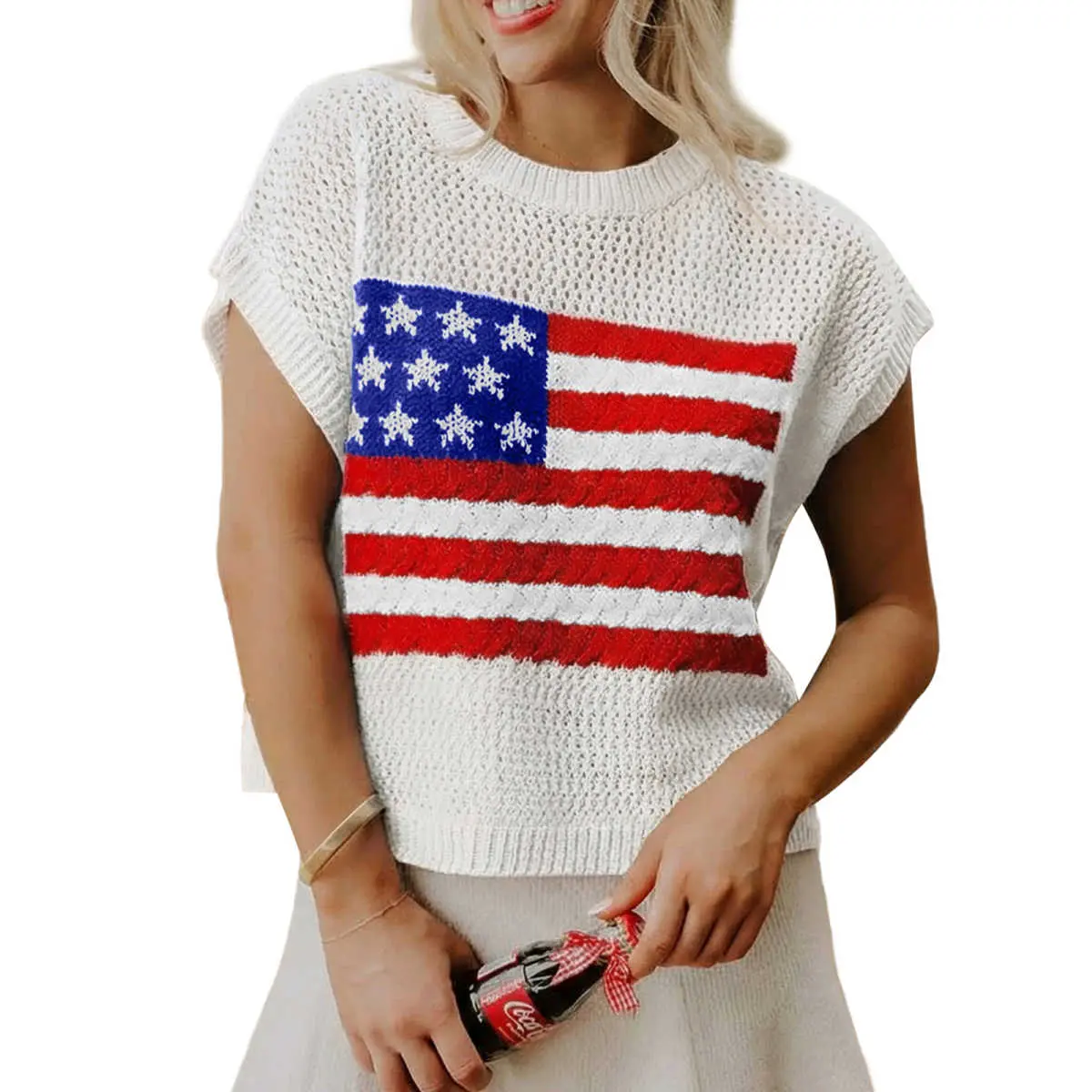 White Flag Graphic Short Sleeve Sweater Top