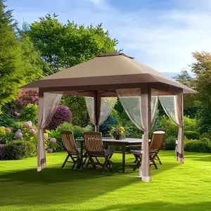 Garvee 13x13 ft Pop-Up Gazebo with Double Waterproof Roof, Mosquito Netting, Adjustable Height, One-Push Setup, Includes Sandbags and Wheeled Carry Bag - Ideal for Backyard, Garden, Parties, and Outdoor Use