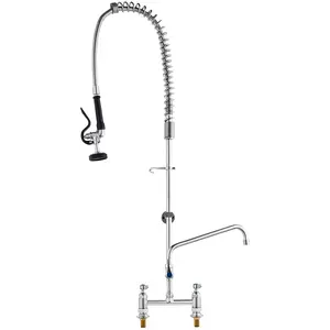 VEVOR Industrial Sink Faucet, 44" Tall, 8" Install Space, 12" Rotating Spout, Surface Mount, Brass-Made with Extendable Sprayer, Suitable for Single/Triple Basin