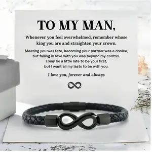 Stainless Steel Braided Bracelet For Men To My Man - I Love You Forever And Always - Infinity Faux Leather Bracelet, For Xmas, Birthday, Anniversary With Card, 8.46inches, Men'S Men'S-W54F