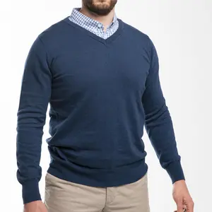 Men’s Ocean Blue Sweater with Black & Blue Check Collared Shirt