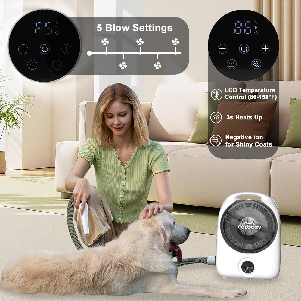 【Buy 1 Get 1 Free Gift】Catboxy Nova P1 5-in-1 Professional Cat Stuff Dog Products Pet Grooming Kit Dry Brush Trim Vacuum Clean Quiet Efficient All-in-One Solution for Pet Hair  2-Year Warranty